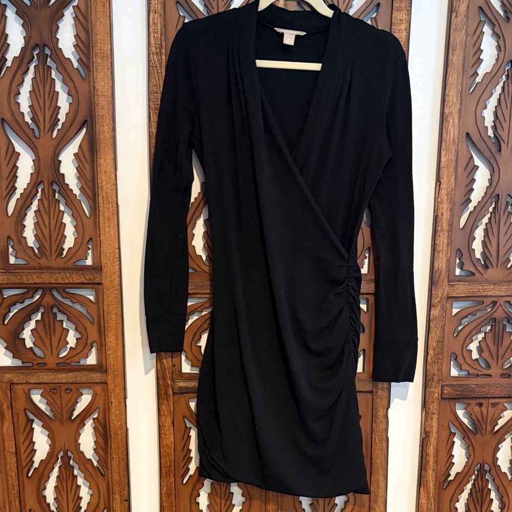 Banana Republic Faux Wrap Black Long Sleeve Dress